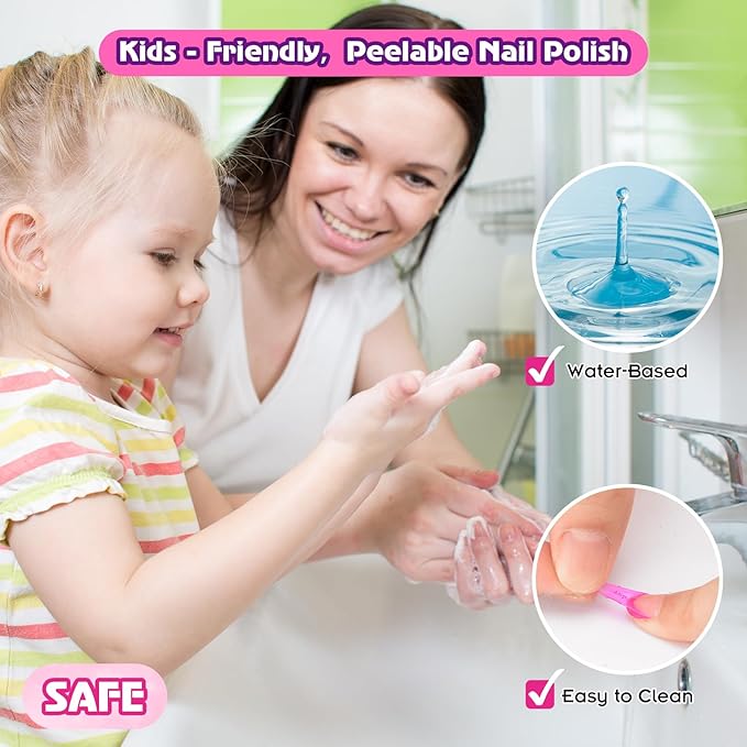 BATTOP Kids Nail Polish Set for Girls, Nail Art Kit for Kids with All-in-One Organizer Nail Dryer, Polish, Stickers, Gems, Filer - Ideas Gift for Girls 6 7 8 9 10 11 12 - Dress-Up Toy