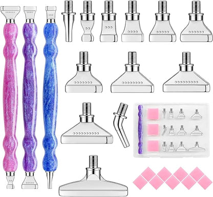 24pcs Diamond Art Pen Set with Metal Tips, Diamond Painting Accessories and Tools Kit for Adults(Three Pen + 12 Tips + 9 Dotting Clay)