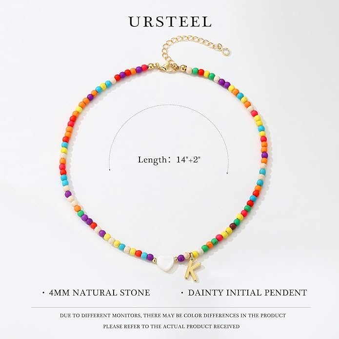 Ursteel Colorful Initial Cute Necklaces for Girls - Trendy Beaded Choker Necklace for Women Teen Girl, Handmade Letter Necklace Gifts for Women Girls Jewelry