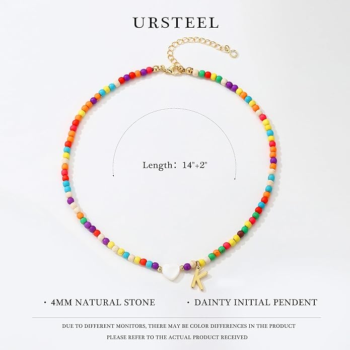 Ursteel Colorful Initial Cute Necklaces for Girls - Trendy Beaded Choker Necklace for Women Teen Girl, Handmade Letter Necklace Gifts for Women Girls Jewelry