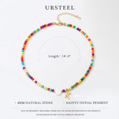 Ursteel Colorful Initial Cute Necklaces for Girls - Trendy Beaded Choker Necklace for Women Teen Girl, Handmade Letter Necklace Gifts for Women Girls Jewelry
