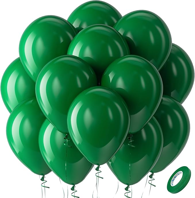 Bezente Green Balloons Latex Party Balloons - 100 Pack 12 inch Round Helium Balloons for St. Patrick's Day Dark Green Themed Wedding Graduation Birthday Party Backdrop Decorations
