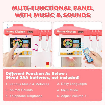 Kids Kitchen Playset, Toy Kitchen Set with Light, Music, Sink and Play Food Kitchen Accessories, Pretend Play Kitchen for Toddler 3-5