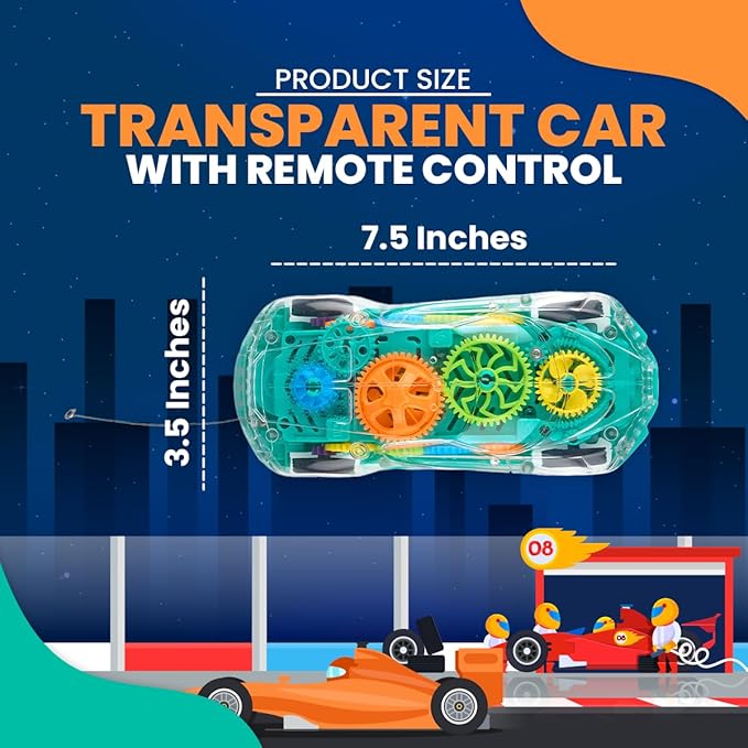 Playbees Light-Up Transparent Car with Remote Control, Toys for Autistic Kids Ages 3-5 Sensory Activity for Kids with Autism Special Needs Toys, Bump and Go Toys for Toddlers Music and LED Effects