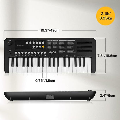 POGOLAB MK1 37 Keys Kids Keyboard Piano, Mini Portable Multi-Function Piano with Excellent Sound Quality, Built-In Speaker & LED Display, Small Electric Music Keyboard Gift for Beginners (Black)