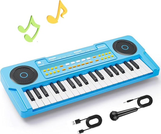 Upgraded 37 Keys Kids Piano Keyboard – Portable Toddler Music Toy Keyboard with Microphone Musical Instrument Birthday Gift for 3 4 5 6 Boys Girls, Blue