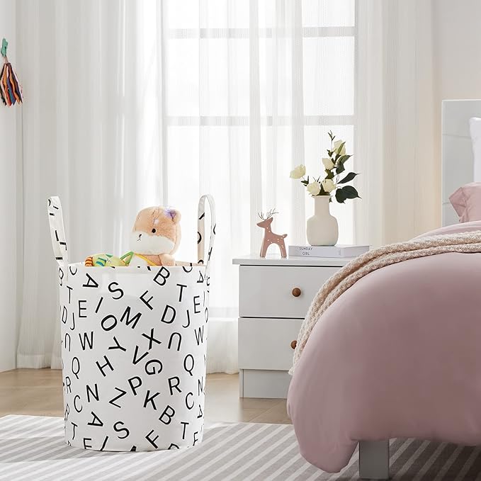Large Storage Basket for Girls and Boys, Collapsible Laundry Hamper with Long Handles, Toy Bins for Nursery, Kids Room Décor