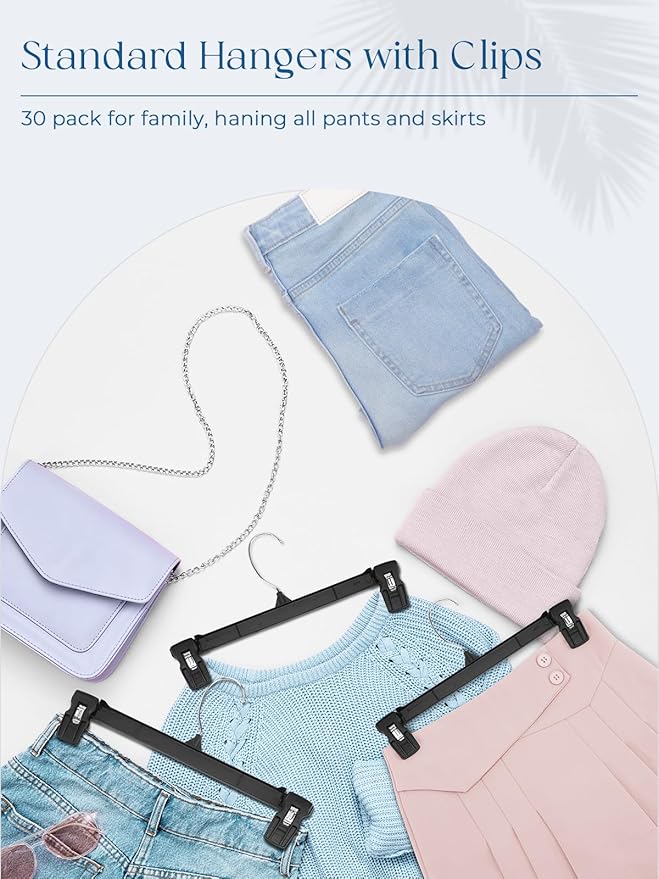 Smartor Space Saving Heavy Duty Hangers - 180 Pack, Slim Plastic Pants and Shorts Hangers, Ridged Non-Slip with Pinch Clips, 360-Rotating Chrome Swivel Hook, Black, 10 Inches