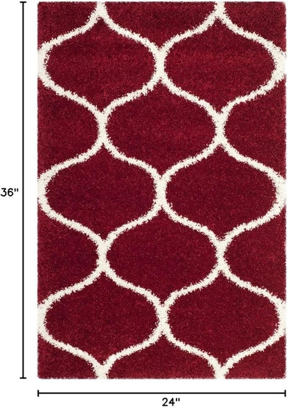 SAFAVIEH Hudson Shag Collection Accent Rug - 2' x 3', Red & Ivory, Trellis Design, Non-Shedding & Easy Care, 2-inch Thick Ideal for High Traffic Areas in Entryway, Living Room, Bedroom (SGH280R)