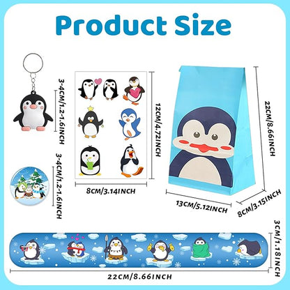 Penguin Party Favors, Penguin Temporary Tattoos Slap Bracelets Keychains Badges Gift Bags for Winter Penguin Birthday Party Supplies Decorations Gifts for Kids Classroom Rewards Baby Shower