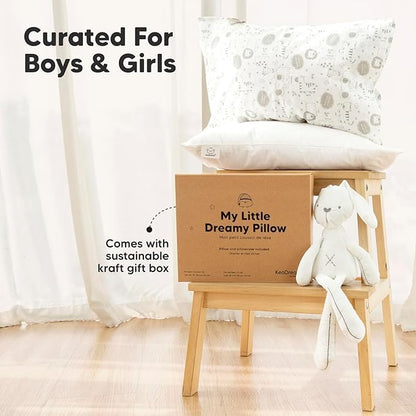 Toddler Pillow with Pillowcase - 13x18 My Little Dreamy Pillow, Organic Cotton Toddler Pillows for Sleeping, Kids Pillow, Travel Pillows, Mini Pillow, Nursery Pillow, Toddler Bed Pillow (Barn)