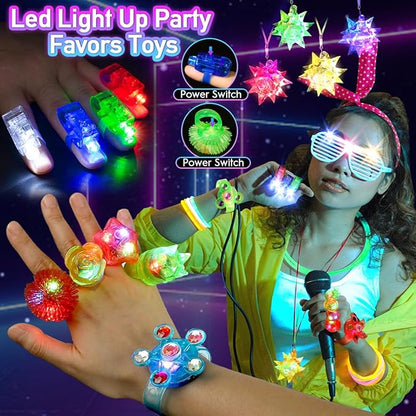 266PCS Glow in the Dark Party Supplies for Kids Adults, Light Up Party Favors LED Glasses, Headband,Rings,Finger Light,Bracelets,Meteor Necklaces,100 Glow Sticks Bulk DIY Necklaces Neon Party Supplies