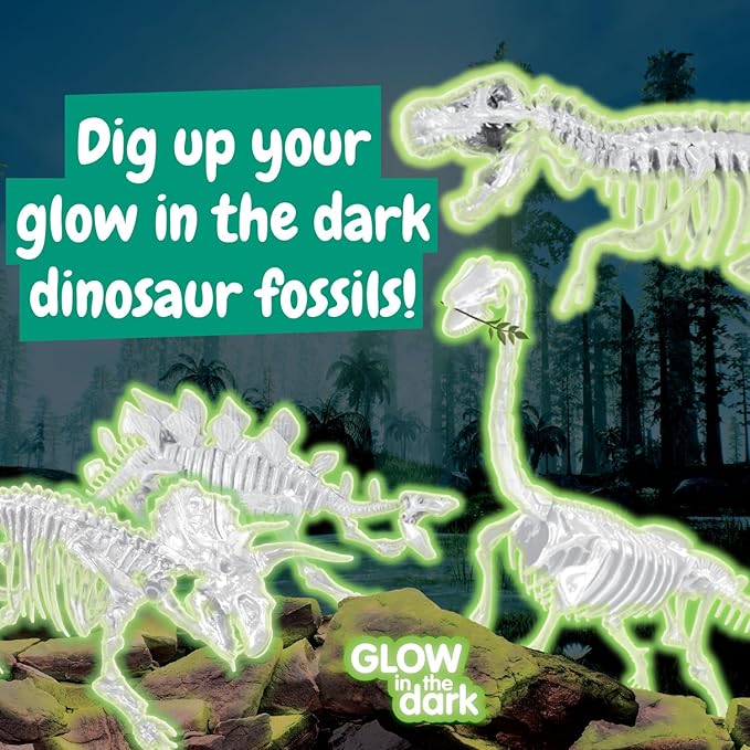 Science4you Dino Excavation Set 4 in 1 - Fossils Excavation Set for Children from 6+, Glows in The Dark, Dinosaur Game and Dino Gift for Boys and Girls from 6 7 8 9+