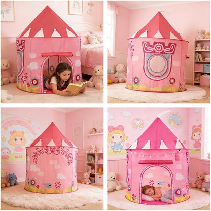 Princess Castle Play Tent for Kids, Girls' Pop-Up Play Tent with Star Lights, Indoor/Outdoor Foldable Pink Play Tent Fabulous Gift for Little Girls