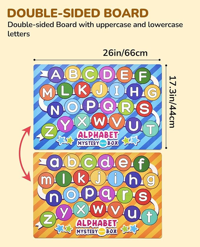 JoyCat Mystery Alphabet Box for Kids 52 PCS Letters Sorting Matching Game Activities Letter Sounds Fine Motor Learning Toys for Preschool Kindergarten Classroom - Easter Basket Stuffers Gifts for Kids