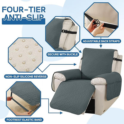 XINEAGE 100% Waterproof Recliner Cover, Non Slip Recliner Chair Cover with Elastic Band, Washable Recliner Slipcover with Storage Pockets for Kids, Pets (Dark Grey, 25")