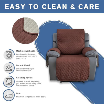 XINEAGE Water Resistant Recliner Cover, Nonslip Recliner Chair Covers for Reclining Chair with Pockets, Quilted Thick Recliner Slipcovers for Pets and Kids (Recliner Chair, Coffee)