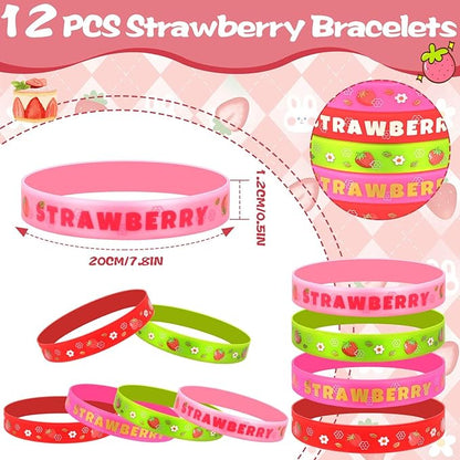 110 PCS Strawberry Party Favors Set - Berry Birthday Supplies for Kids Girls Includes Drinking Straws, Keychains, Silicone Bracelets, Sticker Strawberry Pinata Filler Goodie Bag Fillers