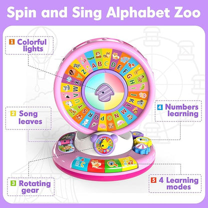 Duchong Learning Toy for 1 2 3 Year Old Girls, Spin and Sing Alphabet Zoo with Sounds, Interactive Educational Toys for Toddlers 1-3, Christmas 1st Birthday Gifts for Baby Girls Boys 9-12-18 Months