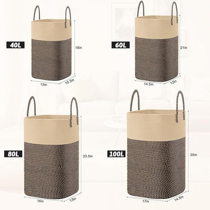 Laundry Basket,Woven Cotton Rope Laundry Hamper,Versatile Storage for Dirty Clothes,Baby Toys,and Blankets in Bathroom, Nursery,and Living Room (Jute, 40L)
