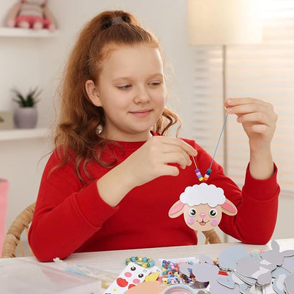 Fennoral 12 Pack Easter Craft Kit for Kids Make You Own Easter Bead Necklace Making Kit for Girls Boy DIY Easter Arts and Crafts for School Classroom Art Activities Easter Gifts