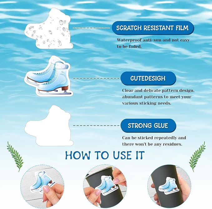 74 PCS Ice Skating Skate Party Favors, 24 PCS Ice Skating Slap Bracelets, 50 PCS Ice Skating Stickers Winter Ice Skating Birthday Party Decorations Supplies for Kids Boys Girls