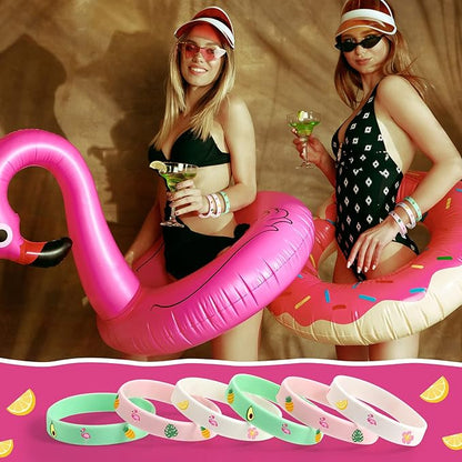 24 Pack Flamingo Wristbands Bracelets, Pineapple Pink Flamingo Silicone Wristband Luau Tropical Hawaiian Party Favors Goody Bag for Boys Girls Flamingo Birthday Summer Hawaiian Party Supplies