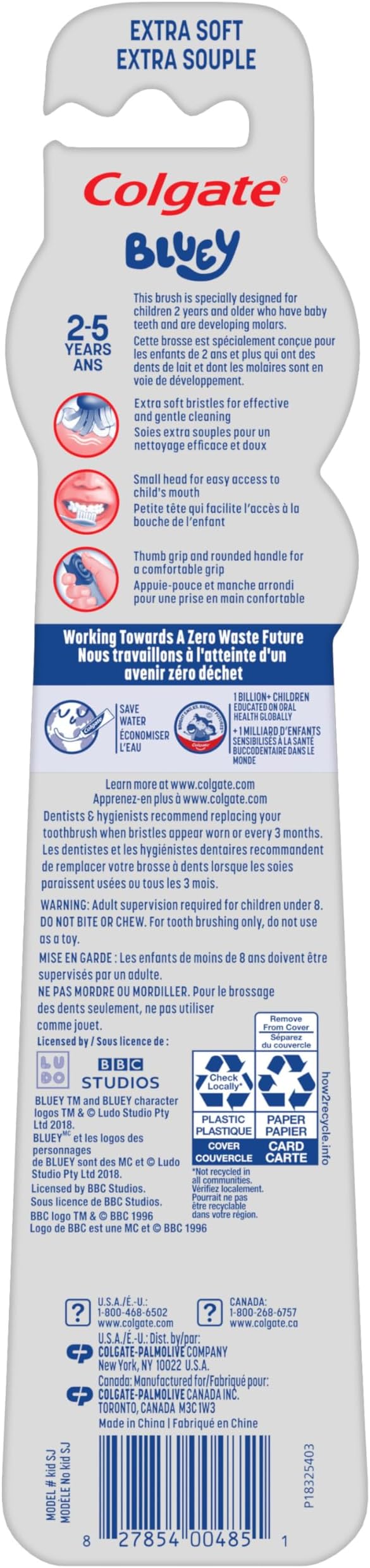 Colgate Bluey Extra Soft Toothbrush for Kids, Kids Toothbrush Pack with Built in Suction Cup Toothbrush Holder, Designed for Children Ages 2 and Up, Extra Soft Bristles, 2 Count (Pack of 5)