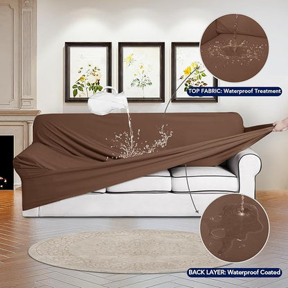 PureFit 100% Dual Waterproof Couch Cover Slipcovers for Couches and Sofas - Stretch Non Slip Fleece Sofa Covers Washable, Leakproof Furniture Protector for Kids, Pets, Dog (Loveseat, Brown)