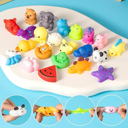 120 Pcs Bulk Mochi Squishy Toys for Kids, Kawaii Animal Stress Relief Toys, Mini Sensory Toys for Classroom Prizes, Party Favors, Goodie Bag Fillers, Treasure Box, Large Storage Box Included