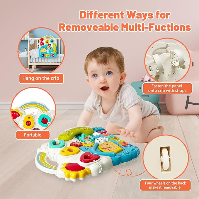 Sit to Stand Baby Walker, Activity Center with Music and Light, Kids Microwave Toy with Light and Sound, Realistic Toy Kitchen Appliances
