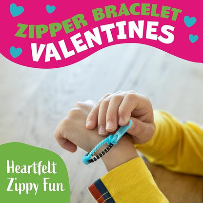 Peaceable Kingdom Valentines Cards for Kids Classroom, Set of 28 Valentines Day Gifts - Zipper Friendship Bracelets