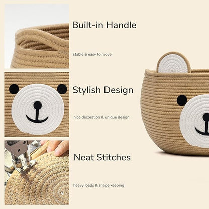 CherryNow Baby Basket for Newborn, Empty Baskets for Gift, Medium Animal Basket for Toy Clothes Towel, Woven Rope Bear Baskets for Kids, Brown, 15.7"D x 10.5"H