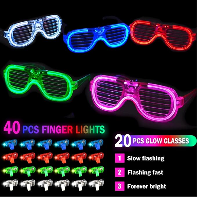 280 PCS Glow in the Dark Party Supplies 20 PCS Foam Glow Sticks 20 PCS LED Glasses 40 PCS Finger Lights 200 PCS Glow Sticks Bracelets Neon Glow Party Favors Christmas Wedding Birthday Concert New Year
