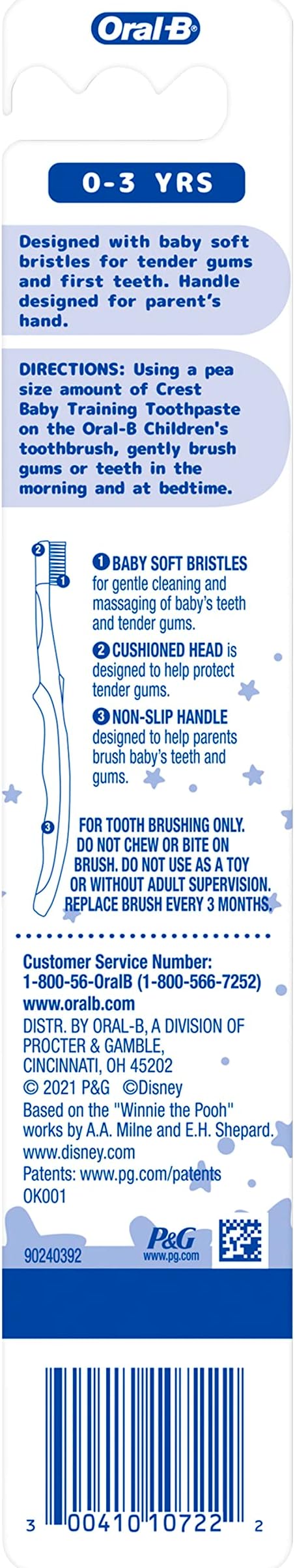 Oral-B Baby Toothbrush Featuring Disney's Pooh, Baby Soft Bristles, 0-3 Years, 1 Count (Pack of 2)