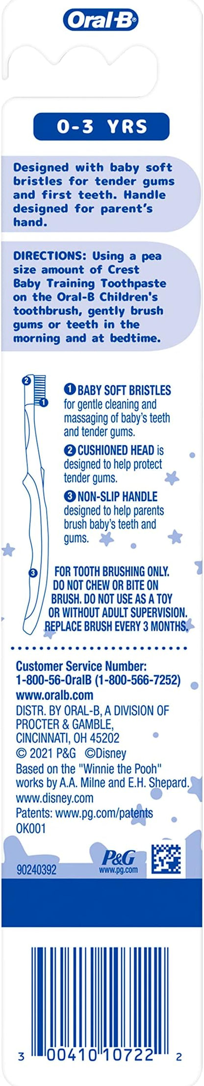 Oral-B Baby Toothbrush Featuring Disney's Pooh, Baby Soft Bristles, 0-3 Years, 1 Count (Pack of 2)