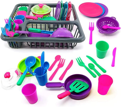 Play Kitchen Accessories- Toddler pots and Pans Set (27 Pcs) -Colourful Play Kitchen Dishes，Tableware Kids Play Kitchen Accessories-Toy Pots and Pans for Kids Ages 3+.