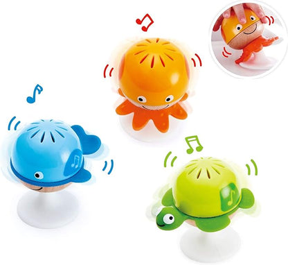 Hape Put-Stay Rattle Set | Three Sea Animal Suction Rattle Toys, Baby Educational Toy Set