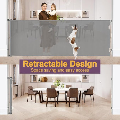 42" Tall X 100" Extra Wide Retractable Gates for Large Openings Extra Tall Dog Gates for Doorway Tall Retractable Baby Gate Tall Mesh Gates for Kids and Pets Large Dog Gate for Indoor/Outdoor, Gray