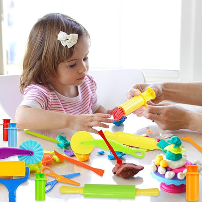 LCY WEDSHI Dough Tool Set, 15 Pcs Dough Tools Sets for Kids Ages 4-8, Dough Accessories Includes Cutters Roller, Rolling Pins, Safety Scissors, Plastic Knife