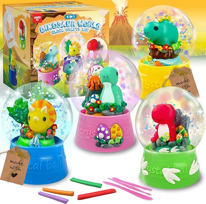 Dinosaur DIY Snow Globe Kit | Make Your Own Water Globe, Arts and Crafts for Kids Ages 4-8, STEM Activities for Kids Ages 5-7, Christmas Birthday, Activities for Girls Ages 8-12