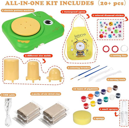 YOOIU Pottery Wheel for Kids, Complete Pottery Making Kit for Kids Ages 6-12, STEM Toys Arts Crafts with 4 Air-Dry Clays, Electric Children's Art Supplies Toy Birthday Gift for Girls 6-8-12