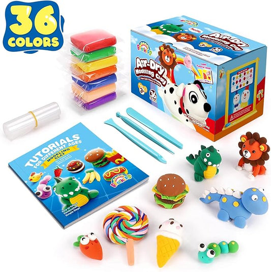 Sago Brothers 36 Colors Air Dry Clay, Soft Modeling Clay for Kids with Tools & Tutorial, Molding Clay Christmas Gifts for Kids Age 3-12, Kids Toys Crafts for Girls and Boys