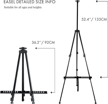 Artify Easel for Painting, Double-Tier Easel Stand, Adjustable Height from 22-66 Inches, Tripod for Painting and Display with Carrying Bag, 66 Inches, Black, 2 Pack