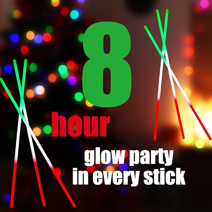 Hanaive 200 Pcs Christmas 8'' Glow Stick Bracelet Bulk Red Green White Glow Stick Bracelet Glow in the Dark Christmas Party Supplies Light up Bracelet for Neon Birthday Memorial Day Favors