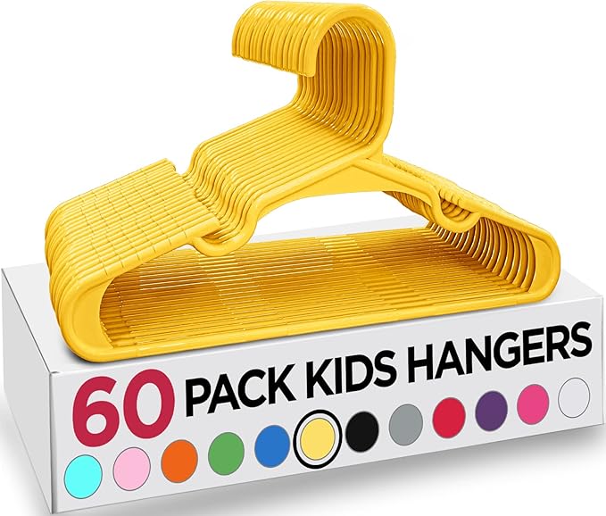 Utopia Home 60 Pack Kids Hangers - 11.5 Inch Plastic Baby Hangers for Closet - Childrens Hanger for Clothes & Infant Hanger for Closet - Ideal for Everyday Standard Use (Yellow)