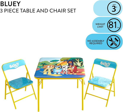 Idea Nuova Bluey 3 Piece Children's Activity Square Table and 2 Folding Chairs Set, Ages 3+