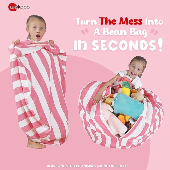 Wekapo Stuffed Animal Storage Bean Bag Chair Cover for Kids | Stuffable Zipper Beanbag for Organizing Children Plush Toys Large Premium Cotton Canvas (Pink, X-Large)