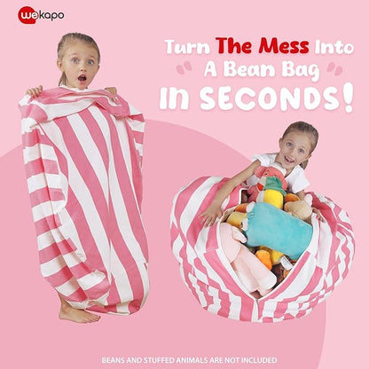 Wekapo Stuffed Animal Storage Bean Bag Chair Cover for Kids | Stuffable Zipper Beanbag for Organizing Children Plush Toys Large Premium Cotton Canvas (Pink, X-Large)