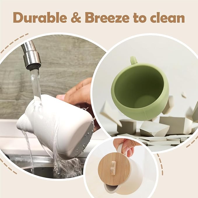 Silicone Tea Set Kids, Toddler Tea Sets for Little Girls 3-5, Pretend Party Play Toys Kitchen Accessories for Boys with Soft Teapot Cups Wooden Saucers